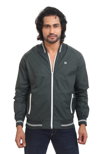 Men’s Dark Green Lightweight Bomber Jacket – Ultra Soft Poly Nylon Casual Jacket | All Season Wear