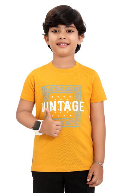Bearberry Kids Vintage Print Cotton T-Shirt – Mustard Yellow