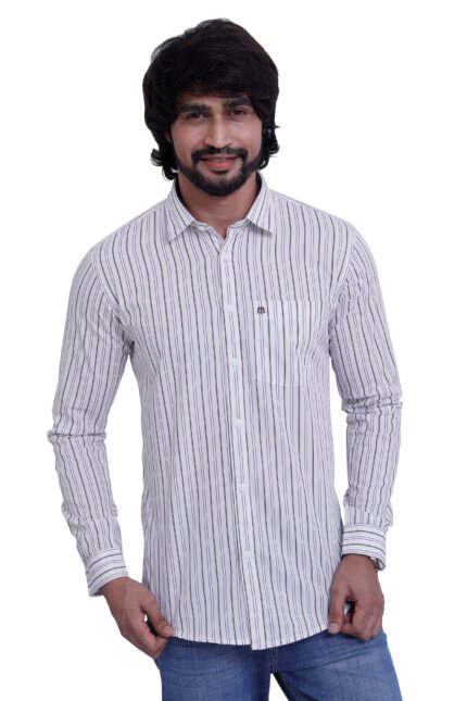 Bearberry White Striped Cotton Shirt – 100% Pure Cotton | Slim Fit Premium Casual & Office Wear Shirt for Men