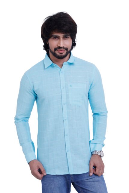 Bearberry Aqua Blue Textured Cotton Shirt – 100% Pure Cotton | Slim Fit Premium Casual Shirt for Men