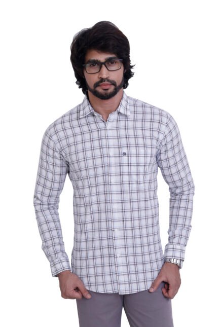 Bearberry Premium White Check Cotton Shirt – 100% Pure Cotton | Slim Fit Casual & Office Wear