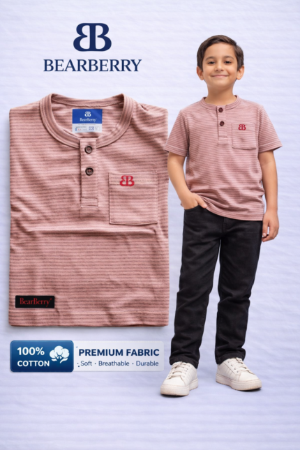 Bearberry Kids Dusty Pink Yarn-Dyed Cotton T-Shirt – Soft Premium Casual Wear