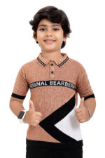 Bearberry Kids 100% Cotton Yarn-Dyed Polo T-Shirt – Premium Direct Yarn Knit (Beige and Black)