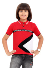 Bearberry Kids 100% Cotton Yarn-Dyed Polo T-Shirt – Premium Direct Yarn Knit (Red and Black)