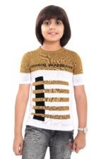 Bearberry Kids Premium 100% Cotton Yarn-Dyed Designer T-Shirt – Textured Knit Style (Brown and White) - Image 3