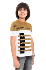 Bearberry Kids Premium 100% Cotton Yarn-Dyed Designer T-Shirt – Textured Knit Style (Brown and White) - Image 4