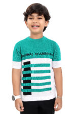Bearberry Kids Premium 100% Cotton Yarn-Dyed Designer T-Shirt – Textured Knit Style (Light Blue and White)