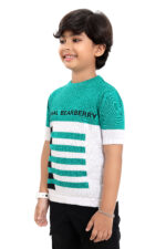 Bearberry Kids Premium 100% Cotton Yarn-Dyed Designer T-Shirt – Textured Knit Style (Light Blue and White) - Image 4