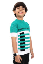 Bearberry Kids Premium 100% Cotton Yarn-Dyed Designer T-Shirt – Textured Knit Style (Light Blue and White) - Image 5