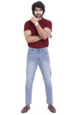 Bearberry Men's Ice Blue Ankle Fit Stretch Denim Jeans | Mid Rise | Cotton Denim
