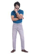 Bearberry Men's Light Grey Ankle Fit Stretch Denim Jeans | Mid Rise | Cotton Denim
