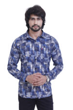 Bearberry Men’s 100% Cotton Printed Shirt – Full Sleeve Premium Casual Designer Shirt - Blue Abstract Print