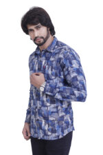 Bearberry Men’s 100% Cotton Printed Shirt – Full Sleeve Premium Casual Designer Shirt - Blue Abstract Print - Image 3
