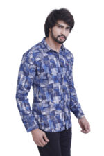 Bearberry Men’s 100% Cotton Printed Shirt – Full Sleeve Premium Casual Designer Shirt - Blue Abstract Print - Image 4