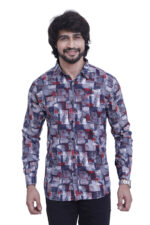 Bearberry Men’s 100% Cotton Printed Shirt – Full Sleeve Premium Casual Designer Shirt - Red Accent Abstract
