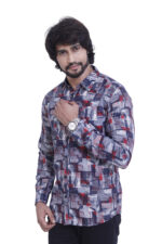 Bearberry Men’s 100% Cotton Printed Shirt – Full Sleeve Premium Casual Designer Shirt - Red Accent Abstract - Image 3