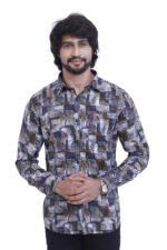 Bearberry Men’s 100% Cotton Printed Shirt – Full Sleeve Premium Casual Designer Shirt - Grey-Brown Abstract