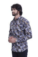 Bearberry Men’s 100% Cotton Printed Shirt – Full Sleeve Premium Casual Designer Shirt - Grey-Brown Abstract - Image 3