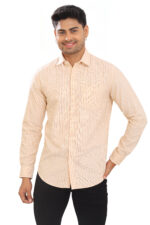 Men’s Premium Oxford Cotton Vertical Striped Full Sleeve Shirt – Peach & White
