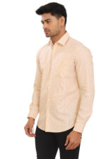 Men’s Premium Oxford Cotton Vertical Striped Full Sleeve Shirt – Peach & White - Image 2