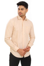 Men’s Premium Oxford Cotton Vertical Striped Full Sleeve Shirt – Peach & White - Image 3