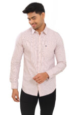 Bearberry Premium Oxford Cotton Striped Shirt – Soft Peach & Blue | 100% Cotton
