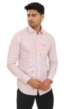 Bearberry Premium Oxford Cotton Striped Shirt – Soft Peach & Blue | 100% Cotton - Image 3