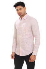 Bearberry Premium Oxford Cotton Striped Shirt – Soft Peach & Blue | 100% Cotton - Image 4