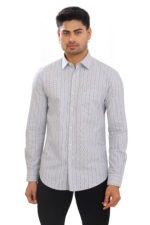 Bearberry Premium Oxford Cotton Striped Shirt – Classic Grey | 100% Cotton