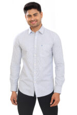 Men’s Premium Oxford Cotton Vertical Striped Full Sleeve Shirt – White & Sky Blue
