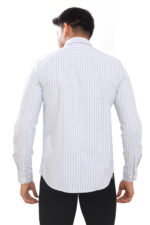 Men’s Premium Oxford Cotton Vertical Striped Full Sleeve Shirt – White & Sky Blue - Image 2