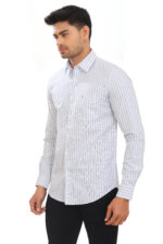 Men’s Premium Oxford Cotton Vertical Striped Full Sleeve Shirt – White & Sky Blue - Image 3