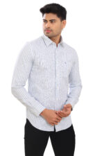 Men’s Premium Oxford Cotton Vertical Striped Full Sleeve Shirt – White & Sky Blue - Image 4