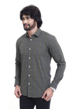 Bearberry Olive Green Check Cotton Shirt – 100% Pure Cotton | Slim Fit Premium Casual Shirt for Men - Image 3