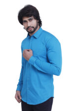 Bearberry Aqua Blue Solid Cotton Shirt – 100% Pure Cotton | Slim Fit Premium Casual & Smart Wear Shirt for Men - Image 3