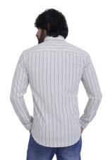 Bearberry White & Olive Striped Cotton Shirt – 100% Pure Cotton | Slim Fit Premium Smart Casual Wear - Image 2