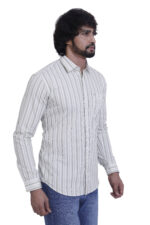 Bearberry White & Olive Striped Cotton Shirt – 100% Pure Cotton | Slim Fit Premium Smart Casual Wear - Image 4