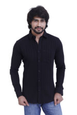Bearberry Men’s Premium Cotton Textured Black Shirt – Elegant Smart Casual & Party Wear Shirt