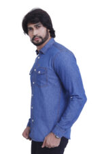 Bearberry Men’s 100% Cotton Medium Blue Denim Shirt – Double Pocket Full Sleeve Casual Shirt - Image 3