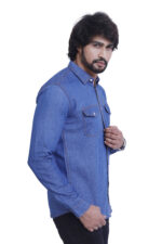 Bearberry Men’s 100% Cotton Medium Blue Denim Shirt – Double Pocket Full Sleeve Casual Shirt - Image 4