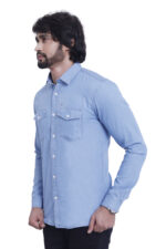 Bearberry Men’s 100% Cotton Denim Shirt – Light Blue Double Pocket Casual Shirt for Men - Image 3