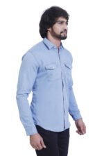 Bearberry Men’s 100% Cotton Denim Shirt – Light Blue Double Pocket Casual Shirt for Men - Image 4