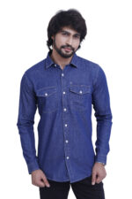 Bearberry Men’s 100% Cotton Blue Denim Shirt – Double Pocket Full Sleeve Casual Shirt