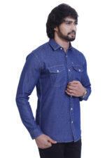 Bearberry Men’s 100% Cotton Blue Denim Shirt – Double Pocket Full Sleeve Casual Shirt - Image 4