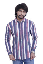 Bearberry Men’s Premium Cotton Multi-Stripe Shirt – Stylish Slim Fit Casual & Party Wear Shirt