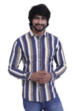 Bearberry Men’s Premium Cotton Multi-Stripe Shirt – Stylish Slim Fit Casual & Party Wear Shirt - 1
