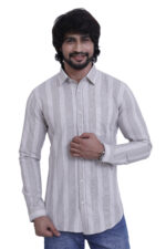 Bearberry Beige Vertical Stripe Cotton Shirt – 100% Pure Cotton | Slim Fit Smart Casual Wear
