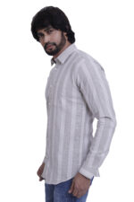 Bearberry Beige Vertical Stripe Cotton Shirt – 100% Pure Cotton | Slim Fit Smart Casual Wear - Image 3