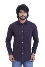 Bearberry Deep Maroon Striped Cotton Shirt – 100% Pure Cotton | Slim Fit Premium Casual & Evening Wear