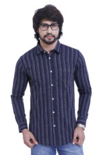 Bearberry Men’s 100% Cotton Yarn-Dyed Striped Shirt – Premium Navy Smart Casual Shirt